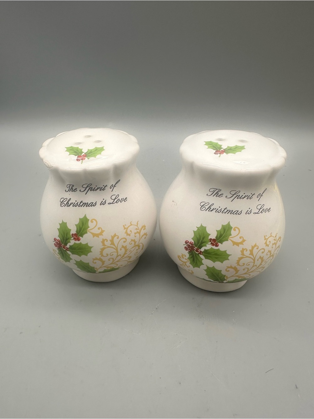 Vintage Atico Festive Holly Ceramic Salt & Pepper Shakers - White